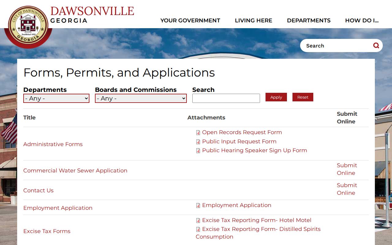 Dawsonville court docket city forms and Open Records request links