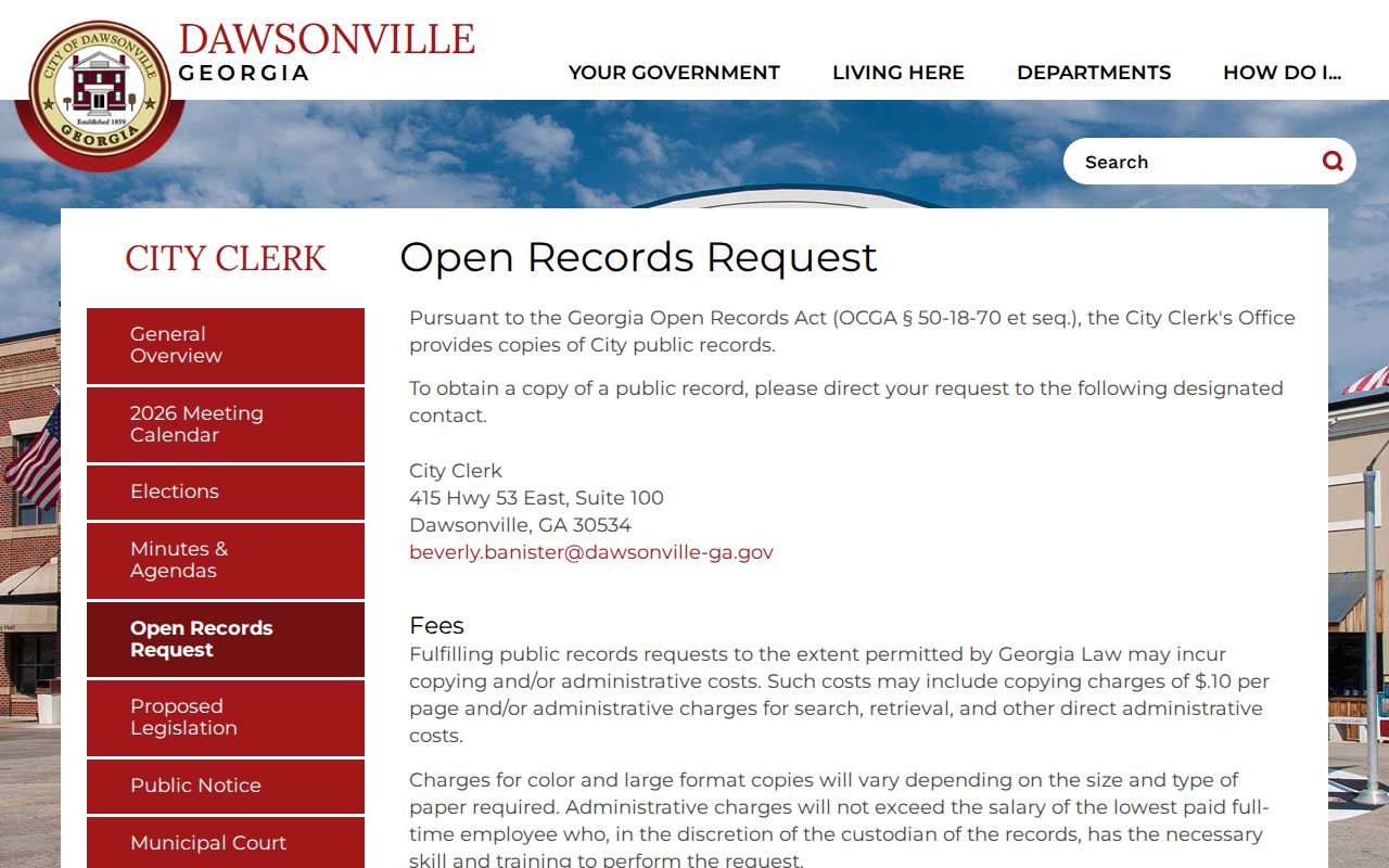 Dawsonville court docket City Clerk Open Records contact