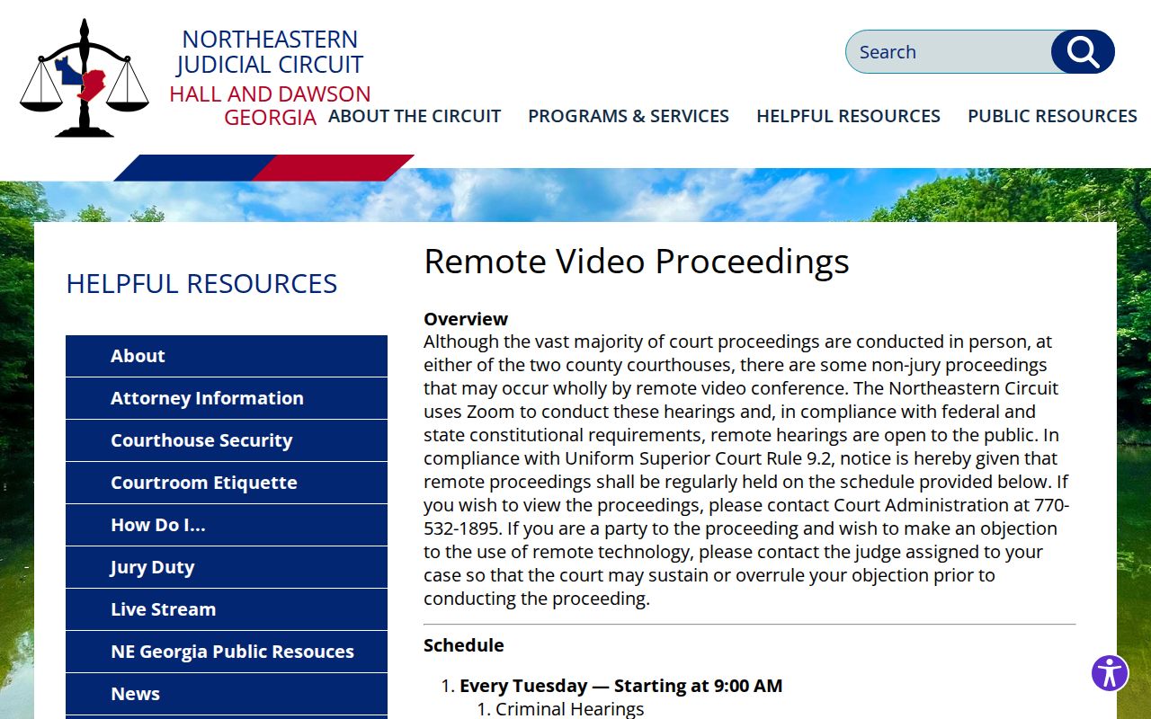 Dawson County court calendar remote proceedings and hearing settings