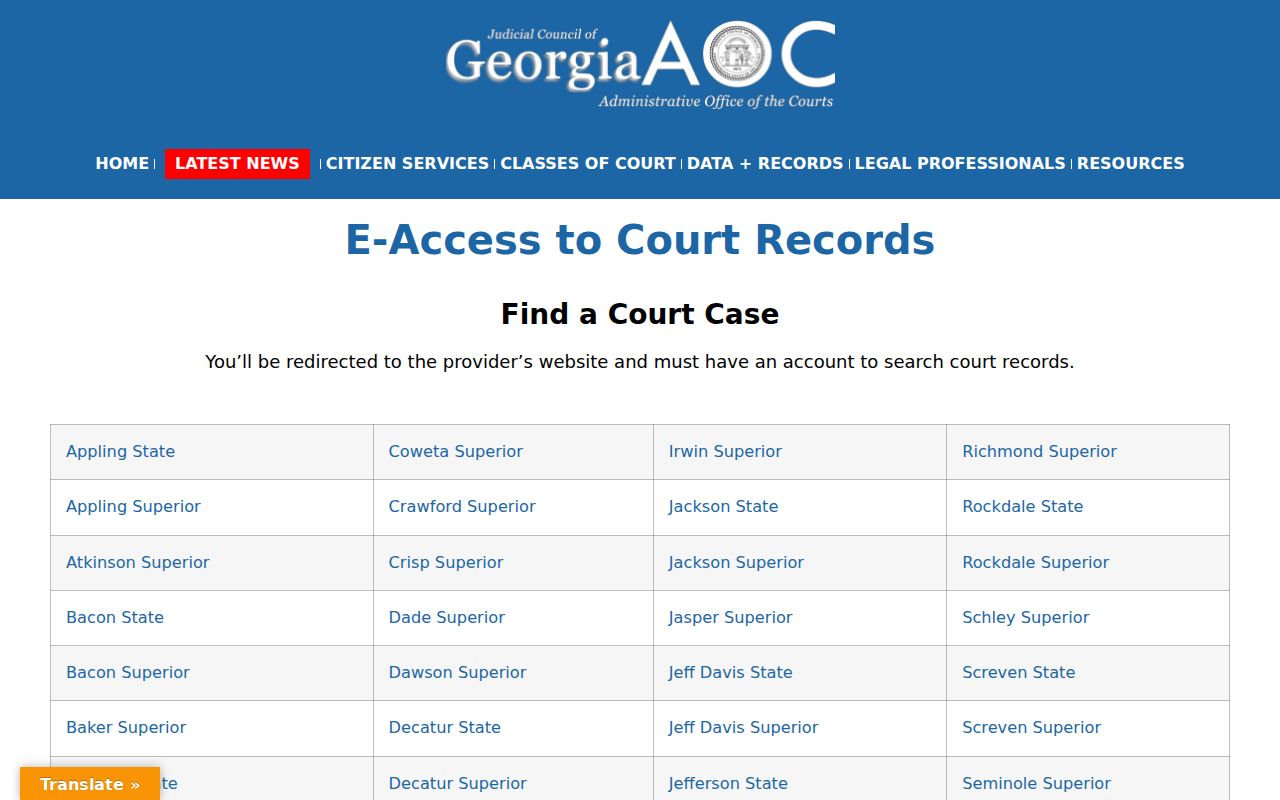 Dawson County court docket Georgia E-Access provider directory