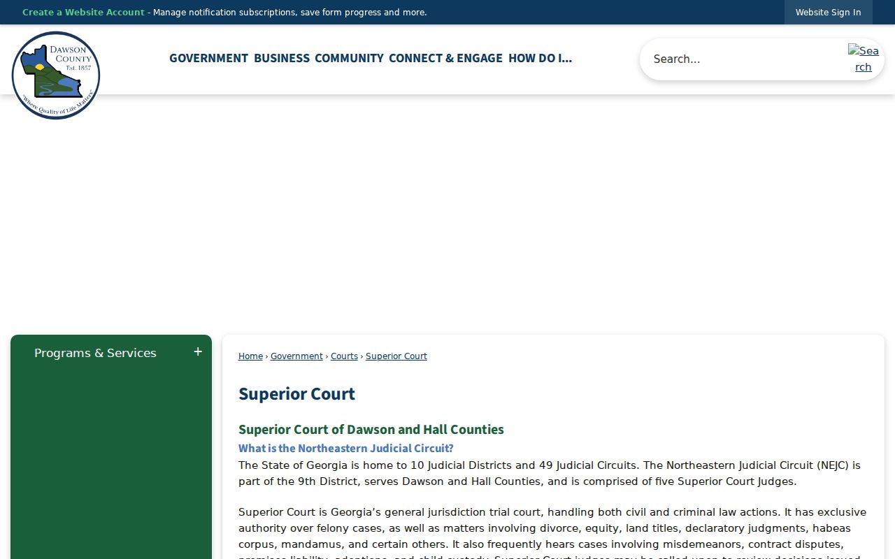 Dawson County court docket Superior Court and circuit information