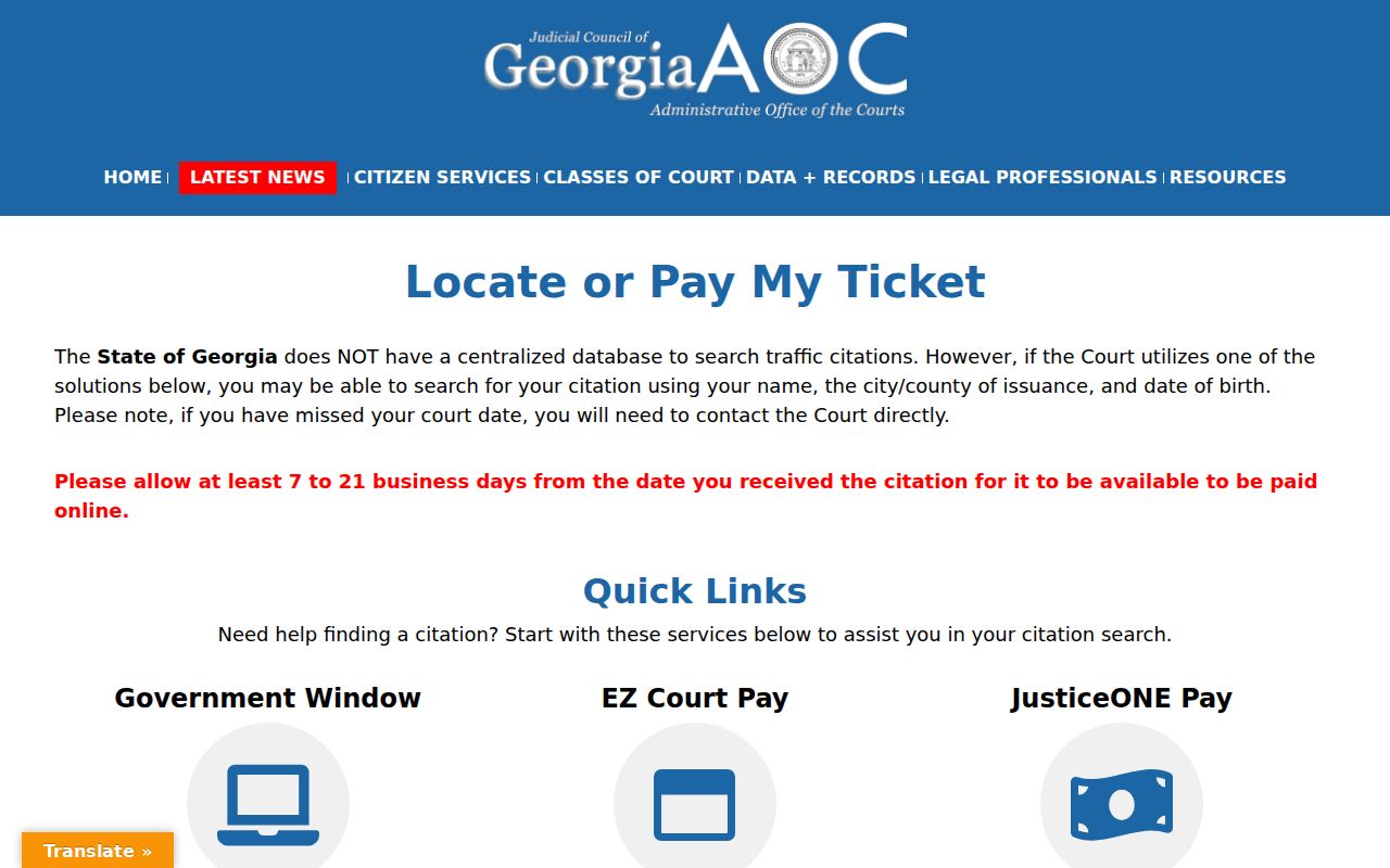 Dawson County traffic court records Georgia traffic locator access page